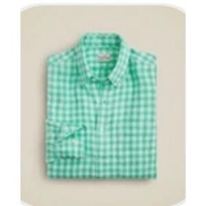 J Crew Linen Green Plaid Check Baird McNutt Classic Fit Work Shirt Sz L #188
